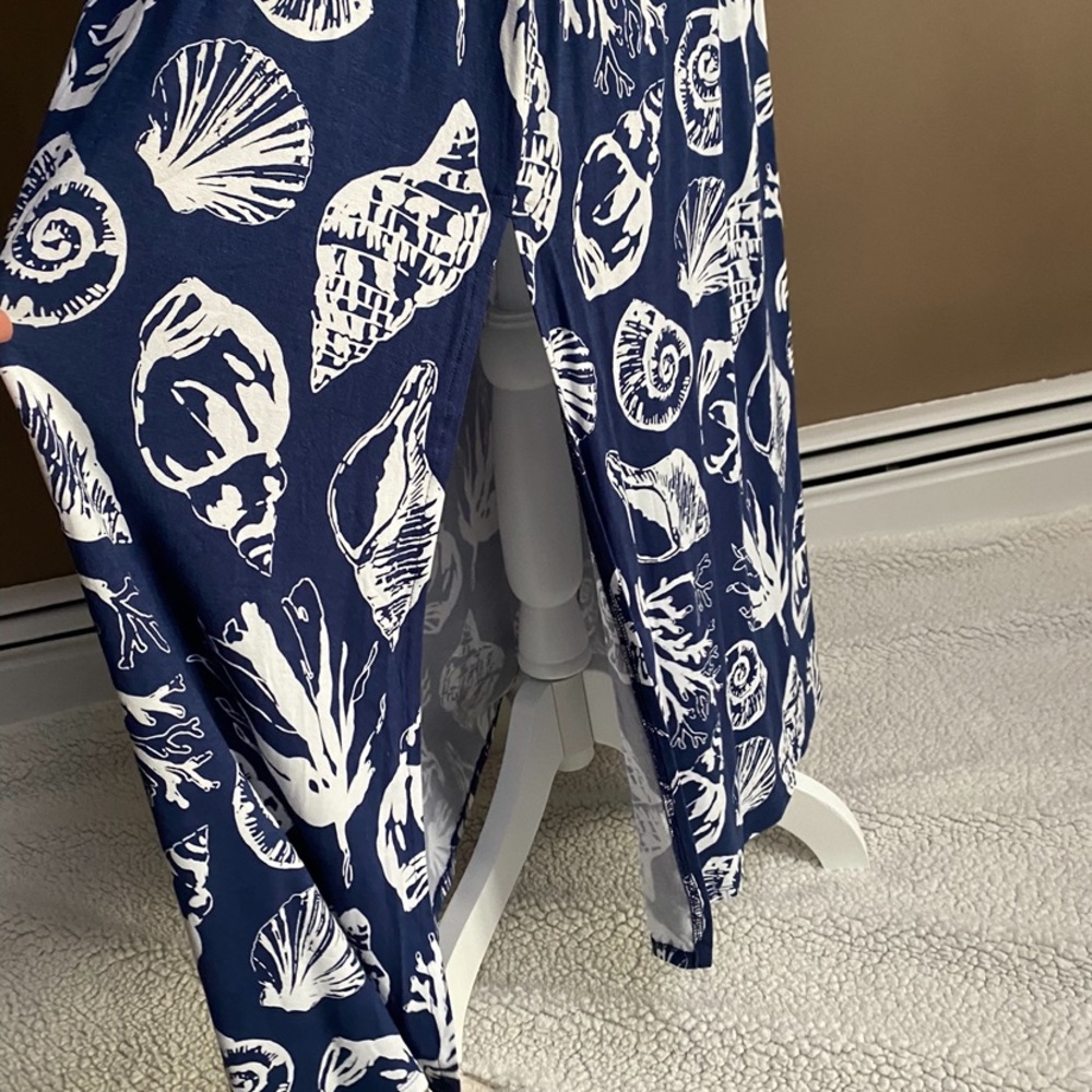 Venus - Strapless Navy and White Shell-Print Maxi Dress - Picture 4 of 8